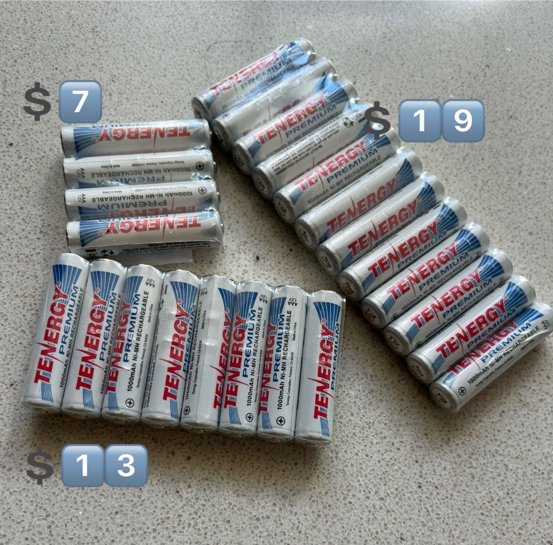 Tenergy Premium Rechargeable AAA Batteries, High Capacity 1000mAh NiMH AAA Batteries in packs of 4s 8s 12s628647211439391116