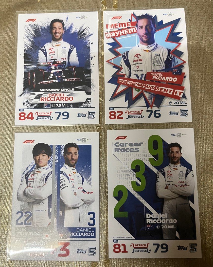 Topps F1 Cards - Daniel Ricciardo (Category: Raw Singles) located in Valenzuela. Submitted by raiden019 (Listing ID 1333615098, Image 1). Description: Topps F1 Cards - Daniel Ricciardo Official F1 Cards 40 pesos per card!!! Protected by hard sleeves Loc: Valenzuela City Can do shipping via lalamove/grab or jnt.