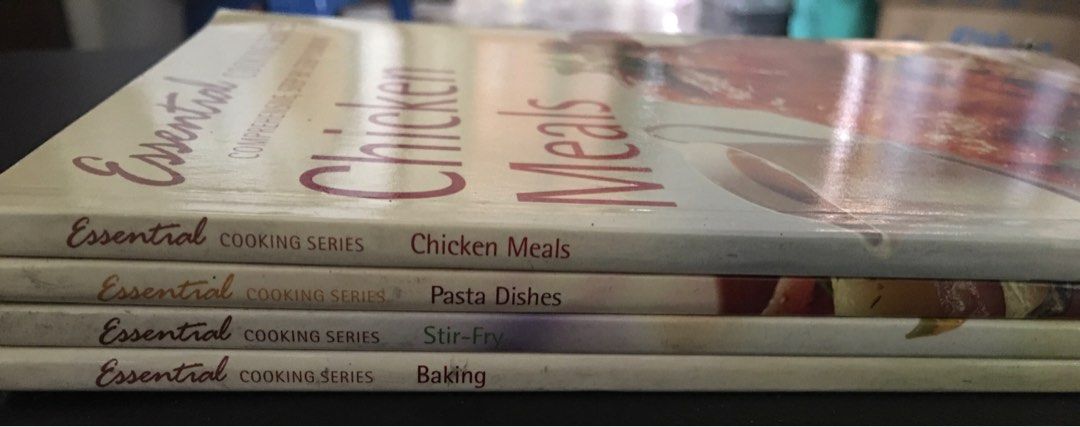 4 pcs Essential Cooking Series Cookbooks (Category: Cookware & Accessories) located in San Juan City. Submitted by dquad.dquad (Listing ID 1362139063, Image 3). Description: 4 pcs Essential Cooking Series Cookbooks Chicken Meals Pasta Dishes Stir-Fry Baking Good for beginners. No issues. Php 300 - take all Location: Near Scout Area. Bgy Roxas District, Quezon City.