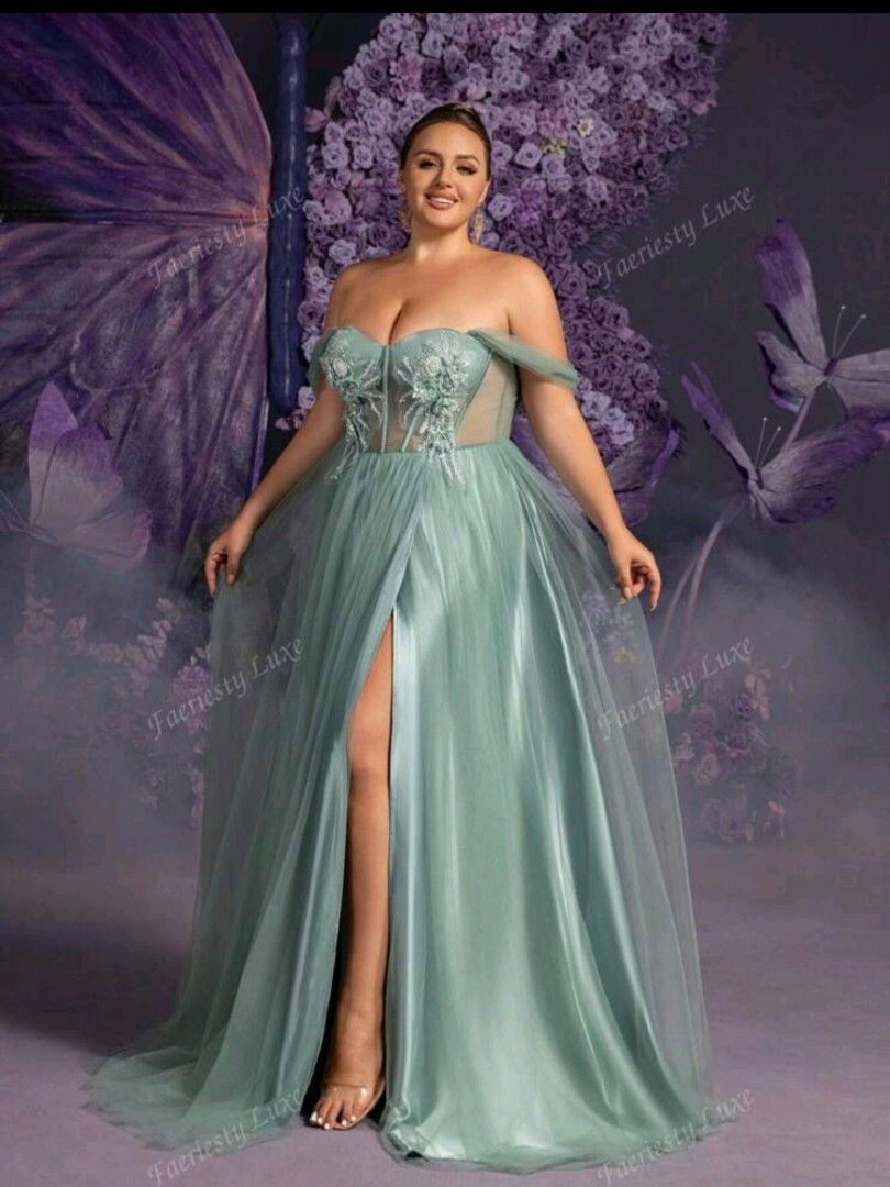 Fairy Sexy Gown for Plus Size (Category: Evening dresses & gowns) located in Calamba. Submitted by _arar_ (Listing ID 1362138358, Image 1). Description: Green off shoulder fairy gown with slit for plus size..