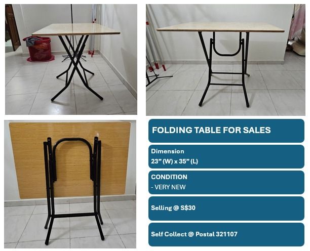 Foldable Table (Category: Tables & Sets) located in Singapore. Submitted by boonhwee (Listing ID 1362188673, Image 1). Description: Table is very very nice and good condition..