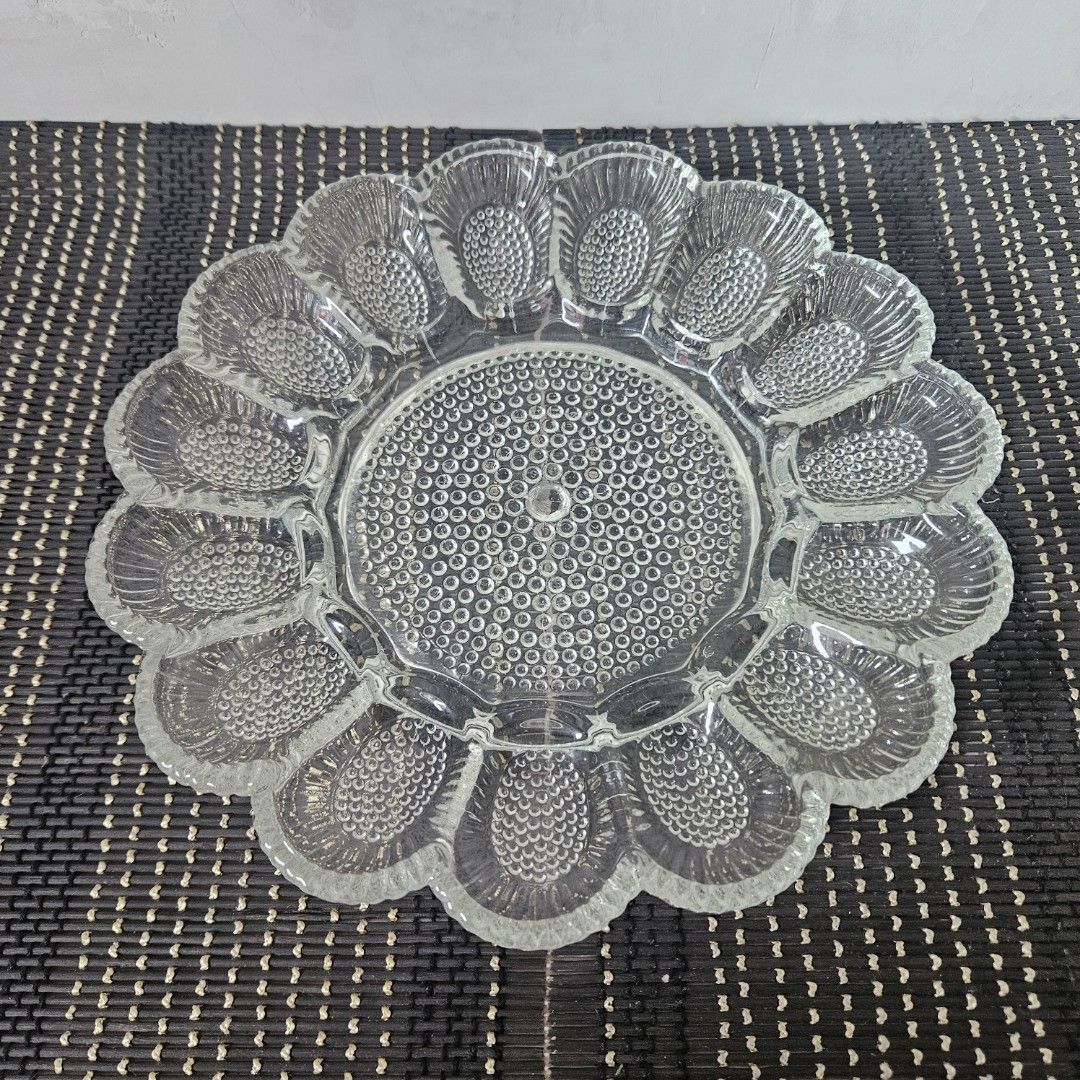 Vintage Clear Pressed Glass Hobnail Deviled Egg Dish Server (Category: Dinnerware & Cutlery) located in Rizal. Submitted by cherry_garcia (Listing ID 1362184827, Image 2). Description: Mode of Payment : G-Cash/Paymaya Mode of Delivery : Lalamove/LBC Location : Filinvest East Marcos Highway Cainta, Rizal.