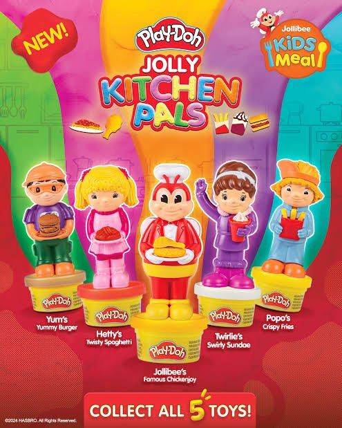 Jollibee Play Doh Jolly Kitchen Pals (Category: Kids Toys) located in Manila. Submitted by sytakayama (Listing ID 1362189355, Image 1). Description: used 50 each clay not available .
