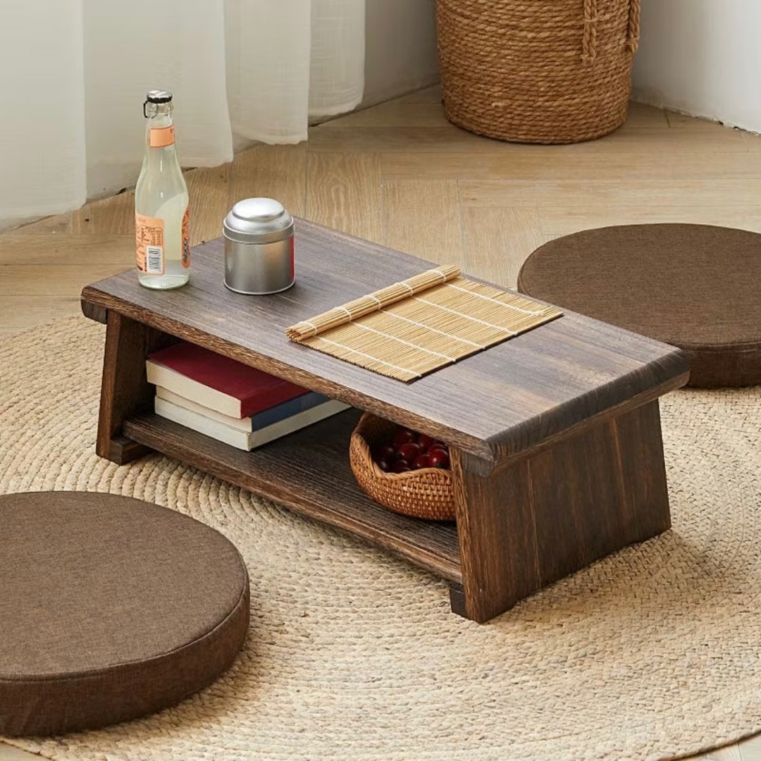 Low Japanese Solid Wood Table | Tea Table With Storage | Wooden Floor ...