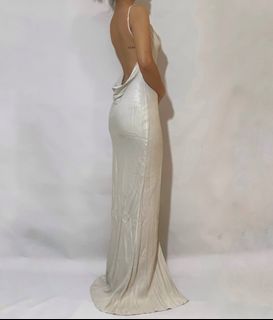 MESHKI-elegant low cowl bias open back/backless occasion date night maxi/ long dress- Bone color