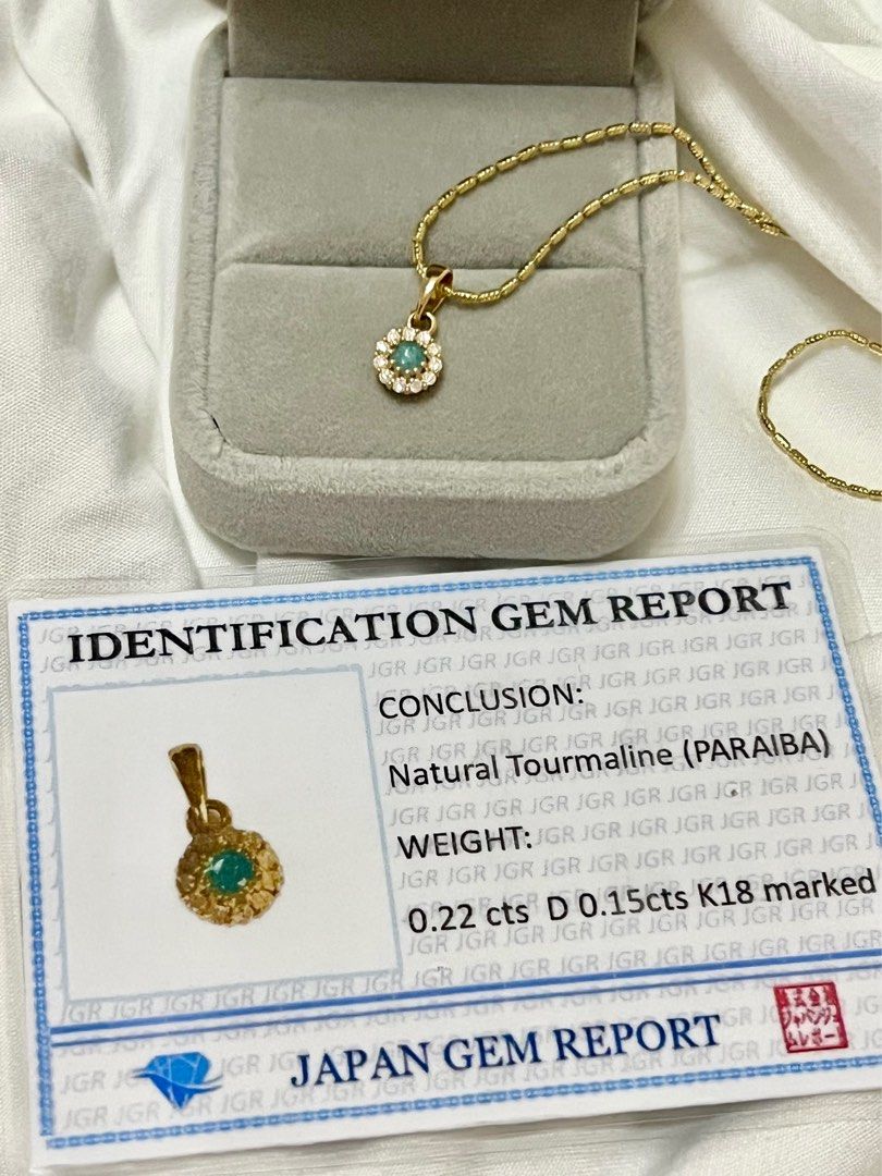 Natural Paraiba Pendant .22 ct (Category: Necklaces) located in San Fernando. Submitted by bban01 (Listing ID 1362153864, Image 3). Description: Pendant only Natural Tourmaline Paraiba .22 ct Diamond - .15 ct K18 gold setting Bought from a live seller in Japan With certificate .
