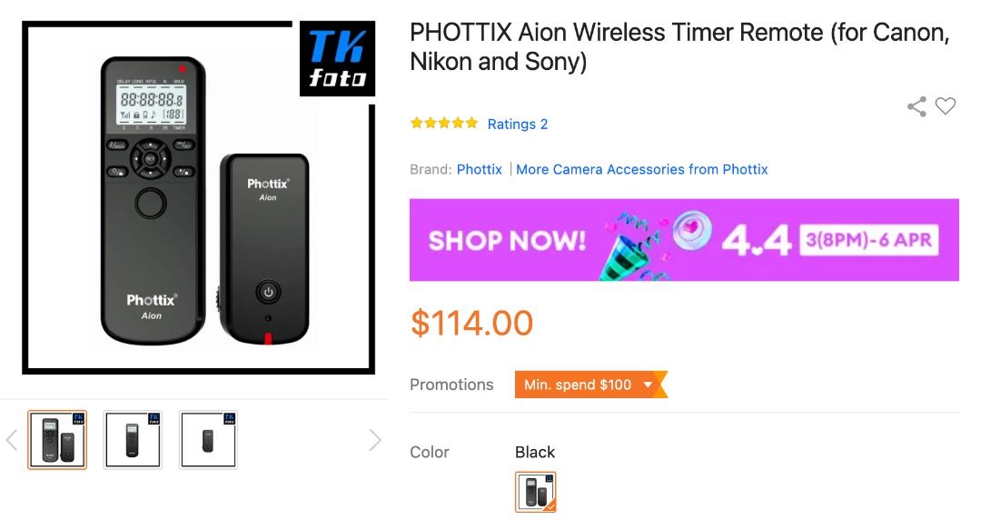 PHOTTIX Aion Wireless Timer Remote (for Canon, Nikon, Sony, FujiFilm) (used)62863090125441113