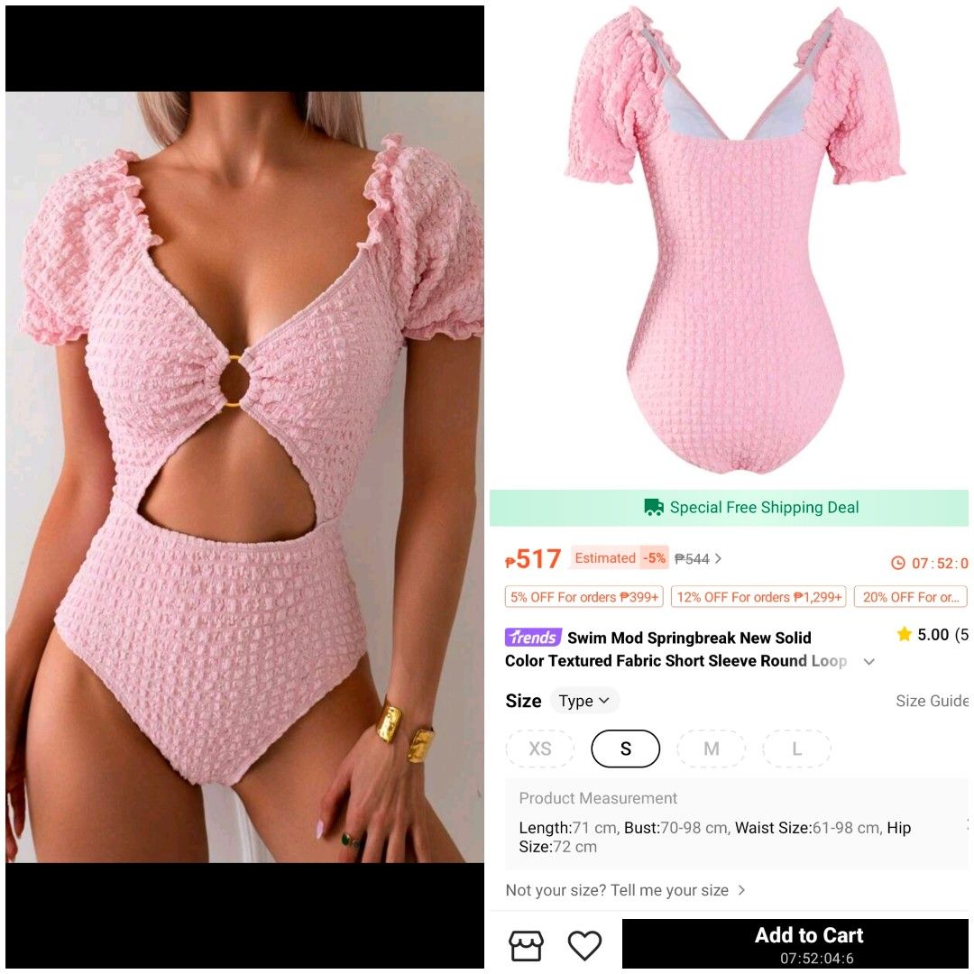 Pink swimsuit (Category: Bikinis & Swimsuits) located in Manila. Submitted by arniegay (Listing ID 1362242042, Image 1). Description: selling very low pls no haggling bnew rfs: wrong size orig price and size chart is already in the picture. pls check. thank you.