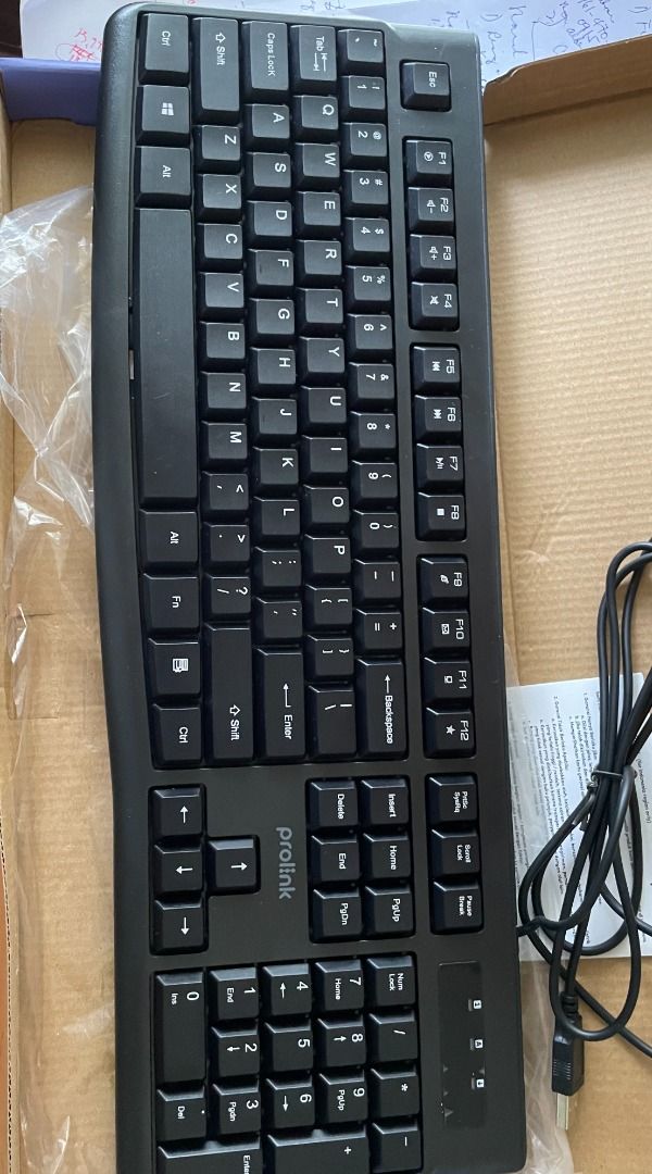 Prolink Desktop Keyboard (Category: Computer Keyboard) located in Pasig City. Submitted by didi.0514 (Listing ID 1362250179, Image 1). Description: Bought last month, with box, plastic cover, brochure, and receipt. Prolink Multimedia keyboard (PKCM-2007) - with Cord Mechanism - Rubber Dome Membrane NOTE: Bought from Office Warehouse and tested. It's functioning well. The brand is PROLINK..