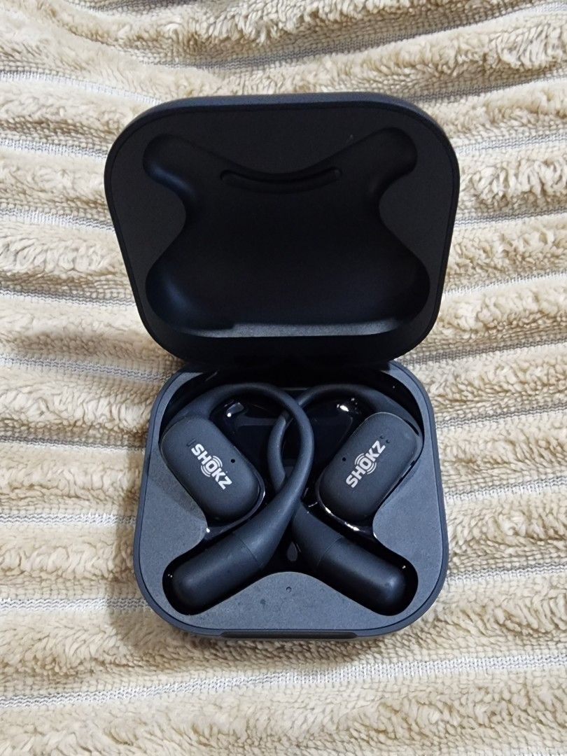 SHOKZ OpenFit Open-Ear True Wireless Earbuds (Category: Earphones) located in Caloocan City. Submitted by randomhub (Listing ID 1362166690, Image 2). Description: Only used 2x during our 10Km race day because our hectic schedule can no longer accommodate sports days. In excellent condition. No defects. Very clear and enjoyable sound. Excellent running gear for that music hype! Still under warranty (with warranty card inside its box) 100% AUTHENTI