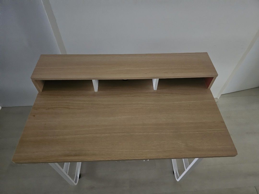 Study table (Category: Tables & Sets) located in Singapore. Submitted by zenforest.3f6bd4 (Listing ID 1362268776, Image 1). Description: 80 x 60 x 73 study table. s Shelves on top of table 80 x 60 x 11.5 cm already dismantle. cash and carry, PM me for collection..