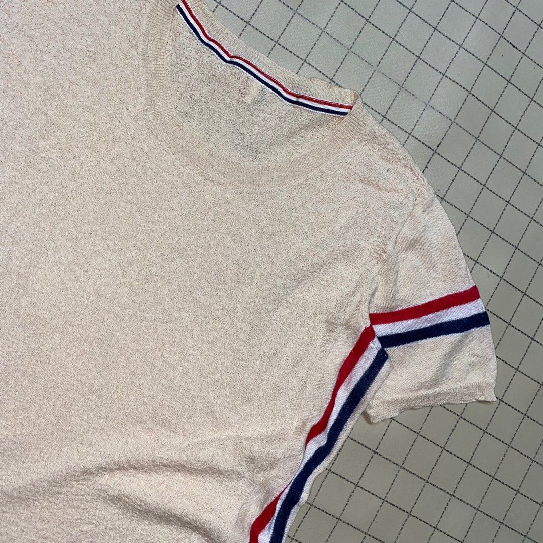 Thom Browne linen silk top (Category: Luxury Apparel) located in Santa Cruz. Submitted by jaysosmoove (Listing ID 1362221035, Image 2). Description: Thom Browne linen silk top width 17.5 length 21.5 missing main tag minimal dot stain excellent condition location • Santa Cruz, Laguna.