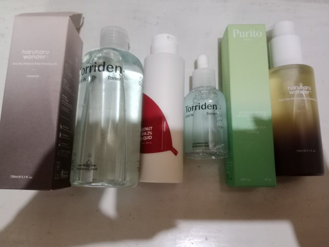 torriden, haruharu, purito, isntree (Category: Face Care) located in Bogo. Submitted by masonglhai55861 (Listing ID 1362159118, Image 1). Description: torriden toner used twice- 299 haruharu cleansing oil- 320 torriden serum used twice-270 isntree bha clear liquid - 270.
