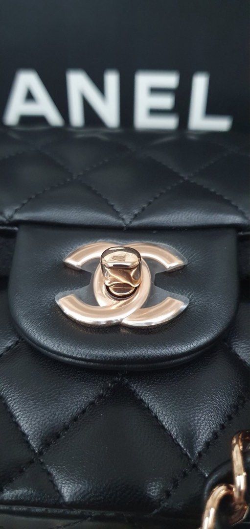 AUTHENTIC CHANEL SMALL FLAP (Category: Luxury Bags & Wallets) located in Quezon City. Submitted by abbynf (Listing ID 1362448973, Image 3). Description: Microchipped. Never been used. Plastic still intact. Rosegold hardware.