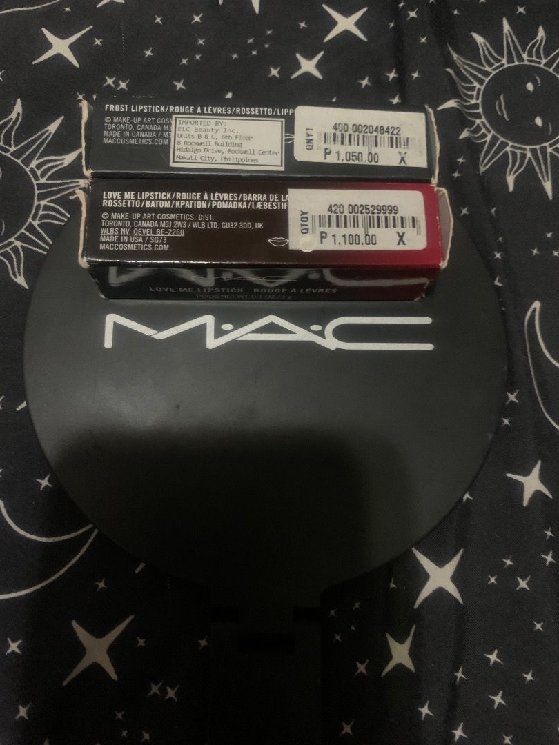 Authentic MAC Lippies set (Category: Makeup) located in Dasmarinas. Submitted by fameandfad (Listing ID 1362453456, Image 2). Description: Take 2 for 600 ( mirror not included) bought 2k+ RFS: not using anymore.