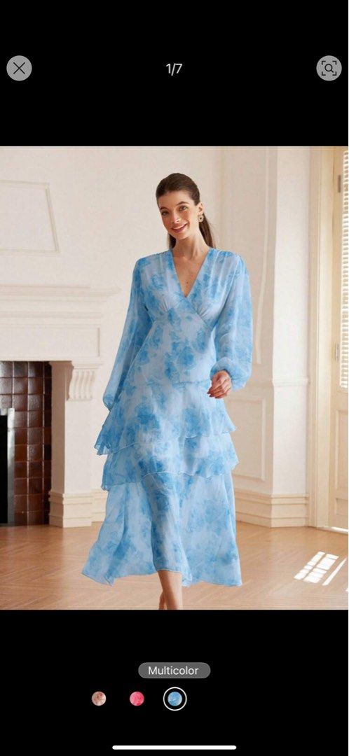 Blue chiffon dress (Category: Dresses) located in Angono. Submitted by declutterWithKaye (Listing ID 1362369144, Image 1). Description: Brand new! Large size Rfs: wrong size.