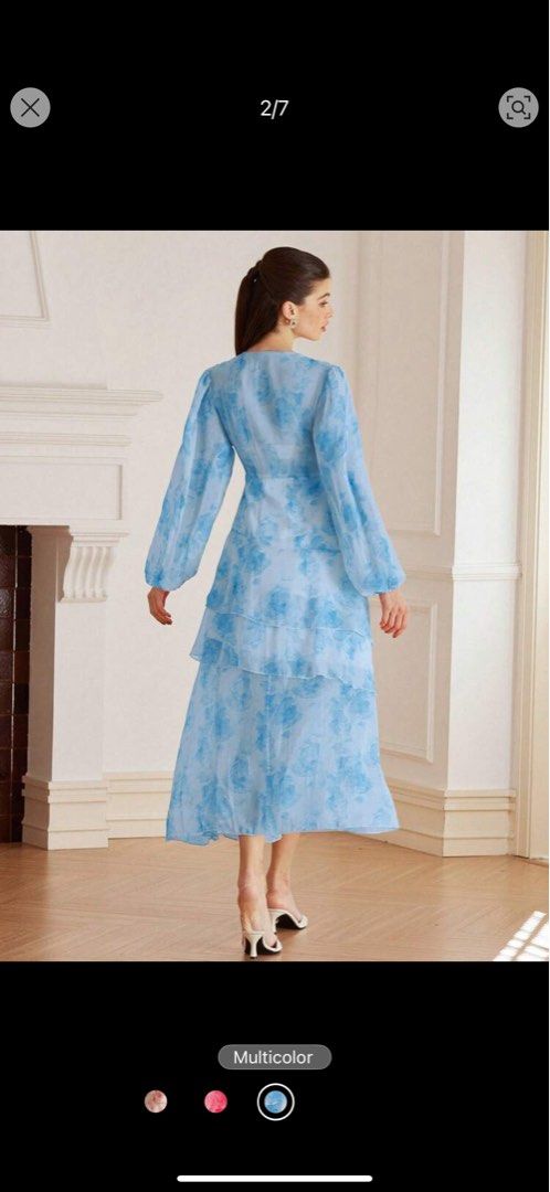 Blue chiffon dress (Category: Dresses) located in Angono. Submitted by declutterWithKaye (Listing ID 1362369144, Image 2). Description: Brand new! Large size Rfs: wrong size.
