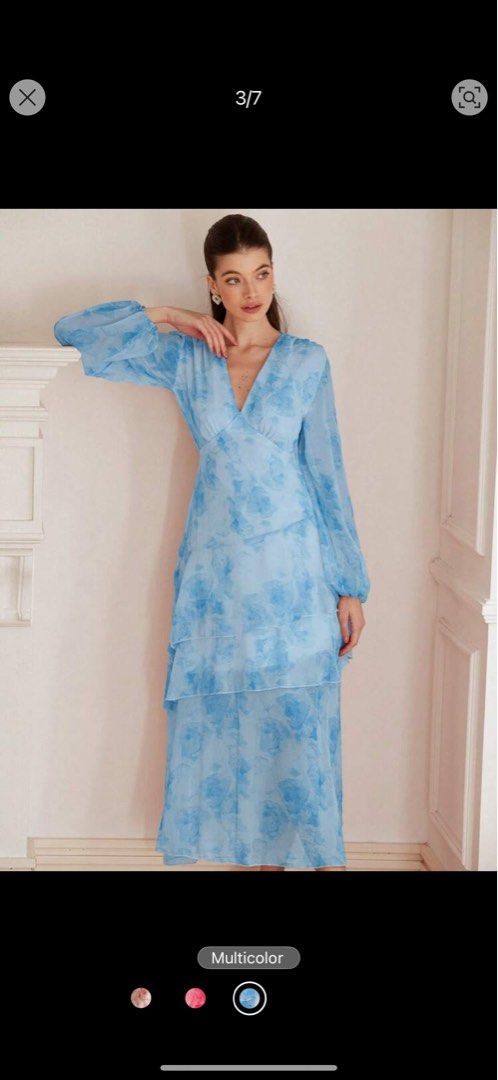 Blue chiffon dress (Category: Dresses) located in Angono. Submitted by declutterWithKaye (Listing ID 1362369144, Image 3). Description: Brand new! Large size Rfs: wrong size.