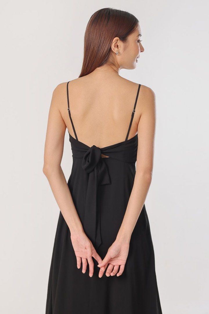 eloise padded tie-back ribbon chiffon midaxi dress (black