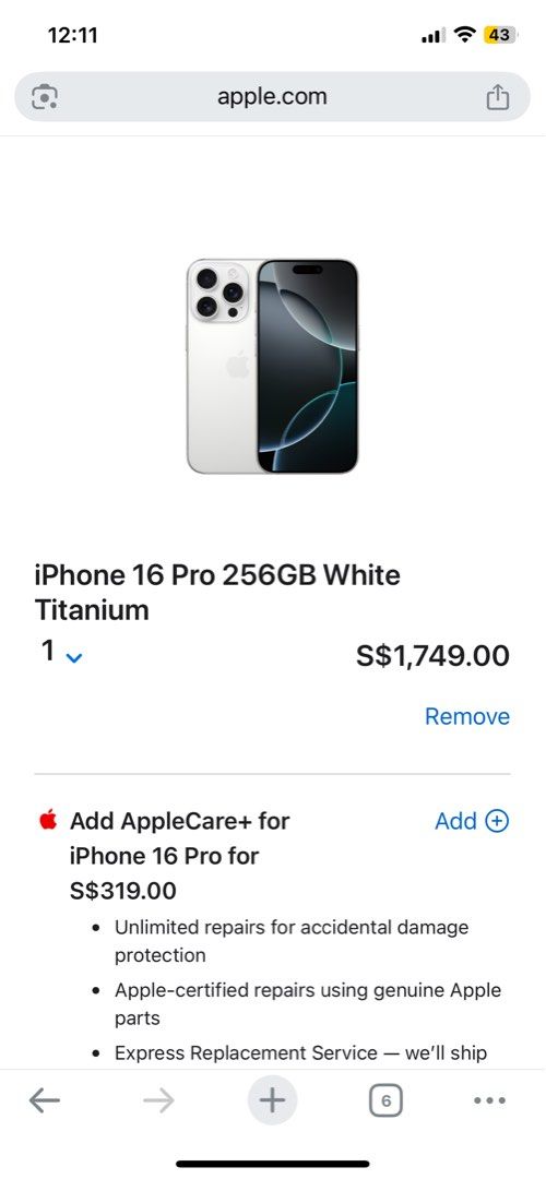 iPhone 16 Pro 256GB White Titanium (Category: iPhone 16 Series) located in Singapore. Submitted by bad_min_tonnn (Listing ID 1362458486, Image 3). Description: Selling Brand New in Box IPhone 16 Pro (White, 256GB) Apple Retail : $1749 $1700.