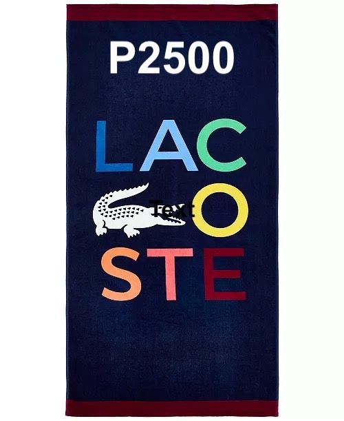 Lacoste Beach Towel (Category: Bedding & Towels) located in Quezon City. Submitted by shopus2mnl (Listing ID 1362347612, Image 1). Description: Selling brand new and preloved items ✨ Check out the photos for pricing details. 📍 Location: Tomas Morato / Antipolo 💰 Payment Options: BPI and GCash 🚚 Delivery Services: Lalamove, Grab, J&T Thank you! 😊.