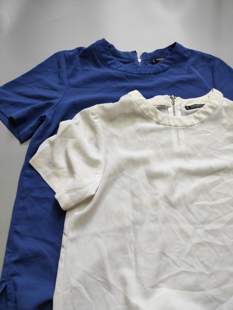 Mango Basic Blouses (Category: Blouses) located in Manila. Submitted by localpreneur (Listing ID 1362336570, Image 1). Description: ₱350 for both / ₱200 per piece *S on tag but can fit up to M Width (when laid flat): 45" Length: 55" *Please check photos for actual condition *Shipping Fee fixed at ₱80 *Free shipping for bundles ₱1000 and up.
