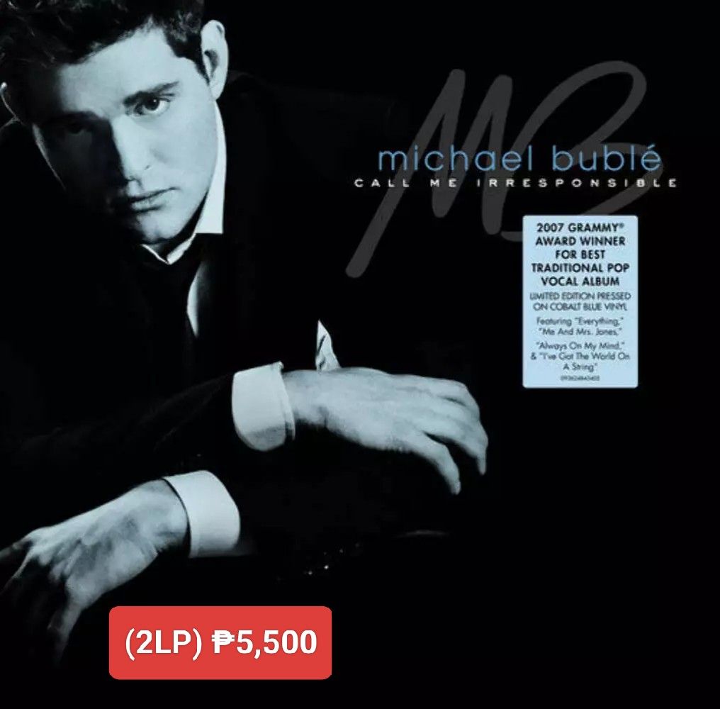 Michael Buble - Call Me Irresponsible vinyl (Category: Vinyls) located in Manila. Submitted by jhenaloymerchandise (Listing ID 1362389079, Image 1). Description: Michael Buble - Call Me Irresponsible 2LP = ₱5,500 color vinyl.