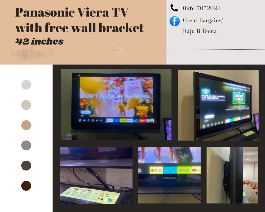 Panasonic TV viera Free wall bracket (Category: TV) located in Pasig City. Submitted by greatbargains-1 (Listing ID 1335115058, Image 1). Description: Panasonic Viera.