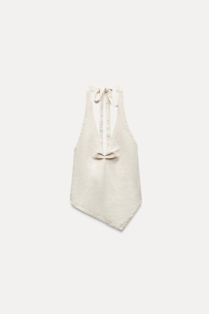 Zara cotton linen halter top (Category: Sleeveless) located in Munoz. Submitted by _prelouvre (Listing ID 1362473723, Image 3). Description: can be bought or swapped to size xs! brand new. price is non-negotiable no when worn.