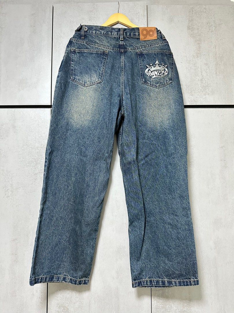 9090 King Logo Buggy Denim Pants, 他的時尚, 褲子, 牛仔褲在