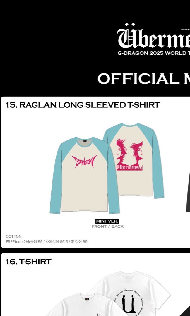 G-DRAGON LONG SLEEVED T-SHIR ミントVer.（BIGBANG T Shirt Kpop G 