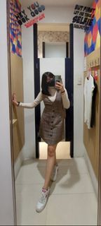 brown beige plaid dress vneck casual formal date business attire dress