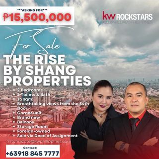 For Sale: Premium 73 sqm. 2 Bedroom Corner Unit at The Rise by Shang Properties Near Ayala Avenue and Makati CBD