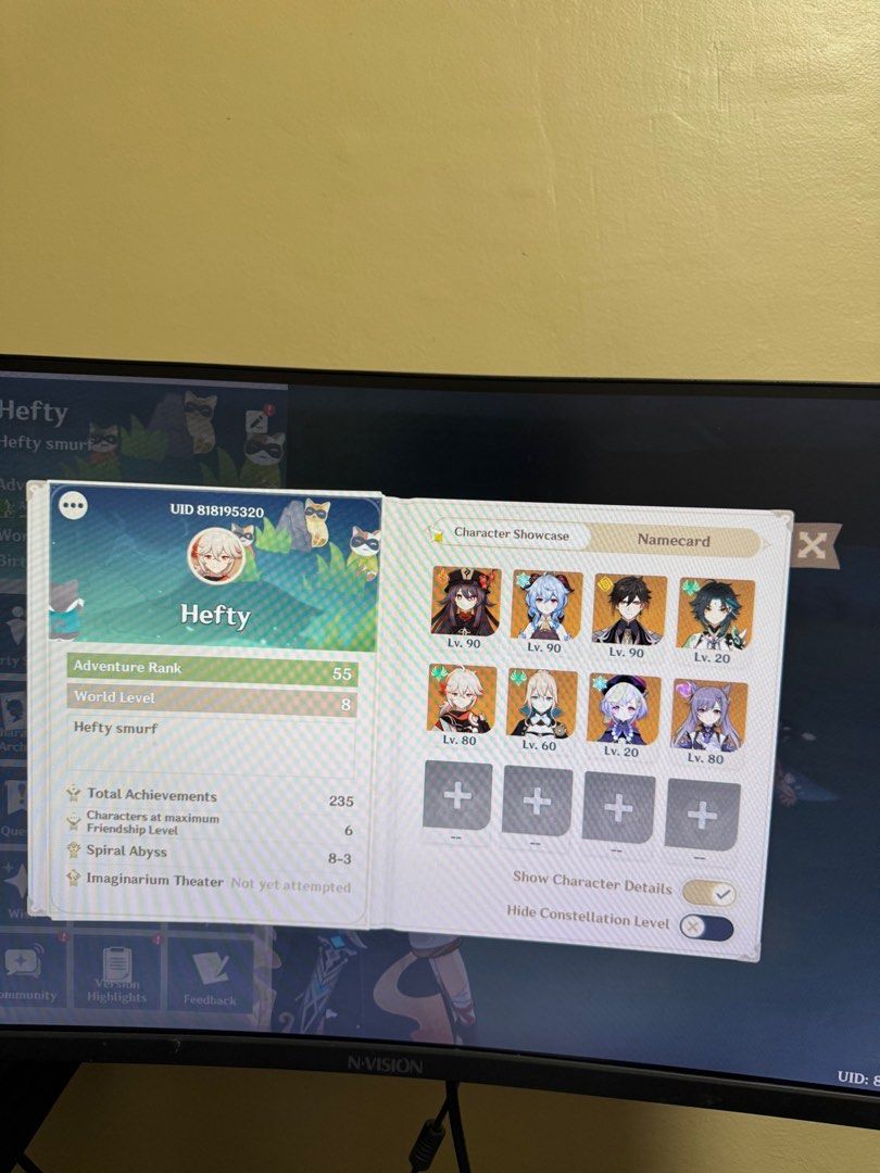 Genshin account unset username (Category: Game Gift Cards & Accounts) located in Malabon City. Submitted by bryangeronimo (Listing ID 1362633879, Image 2). Description: With Amos bow Unset username and hoyo account Ar 55.