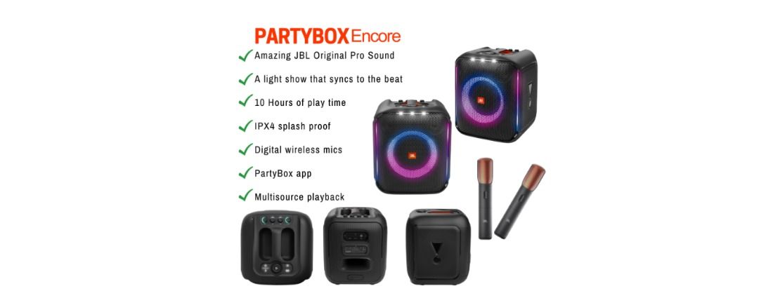 JBL partybox encore with 2pc JBL UHF wireless microphone speaker with singapore local 1year warranty free same day delivery63204764370690111