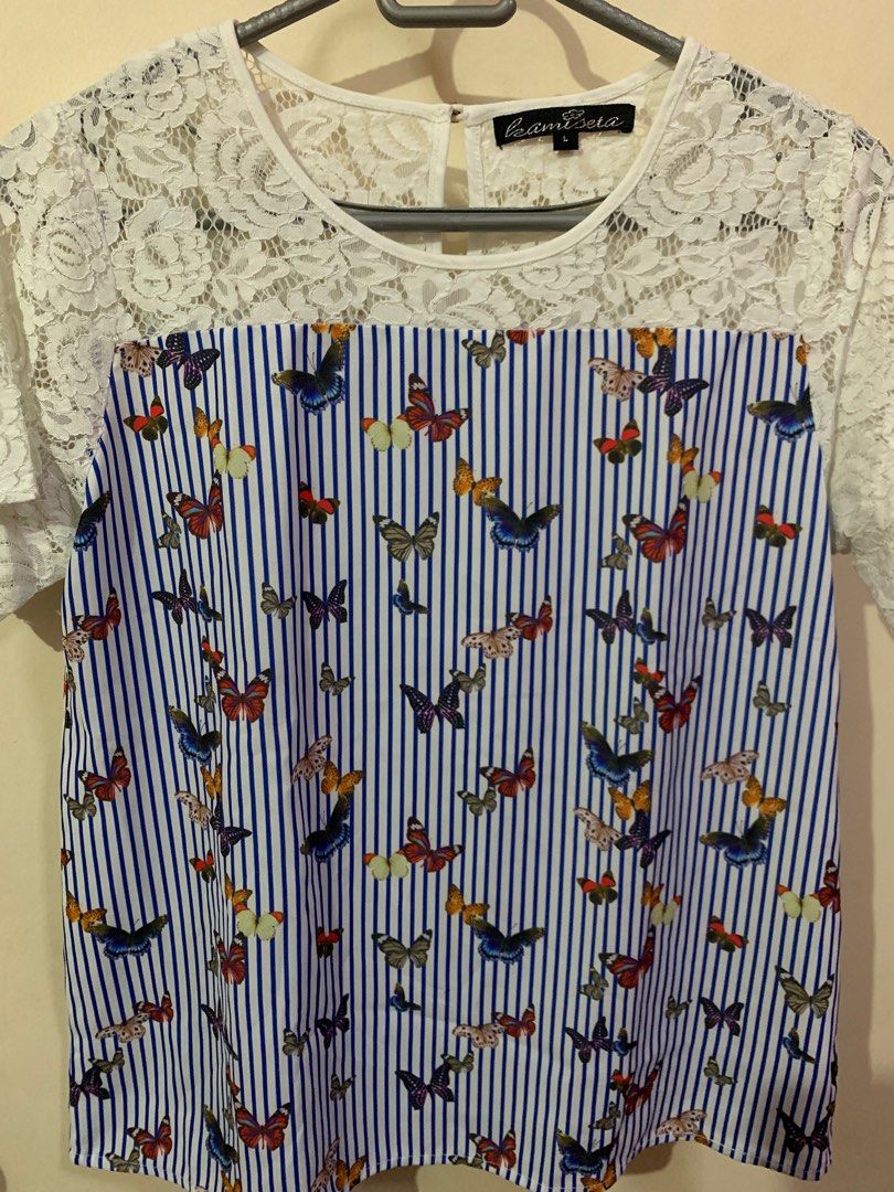 Kamiseta butterfly print blouse (Category: Blouses) located in Las Pinas. Submitted by extraloved.ph (Listing ID 1362618154, Image 3). Description: 🧷 PM me for dimensions width and length 🧷 JNT ‼️NO LALAMOVE. STRICTLY PAYMENT FIRST THRU GCASH..