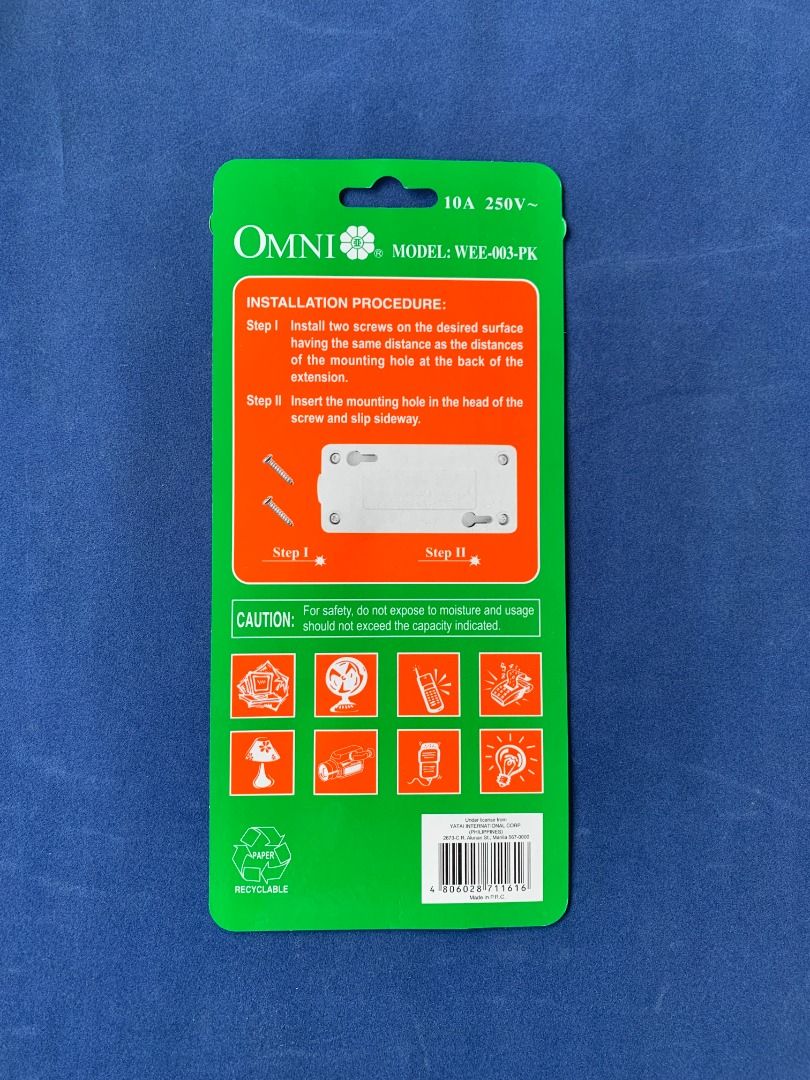 OMNI WEE-003 PK (Category: Electrical, Adaptors & Sockets) located in Imus. Submitted by shining_lights_ (Listing ID 1362578289, Image 2). Description: OMNI ECO Extension Cord Set 3-Gang 4 Meter Wire 2,000W 10A 250V.