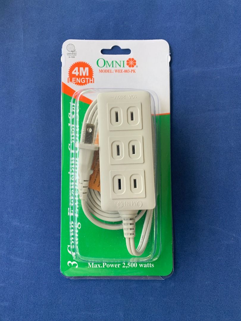 OMNI WEE-003 PK (Category: Electrical, Adaptors & Sockets) located in Imus. Submitted by shining_lights_ (Listing ID 1362578289, Image 1). Description: OMNI ECO Extension Cord Set 3-Gang 4 Meter Wire 2,000W 10A 250V.