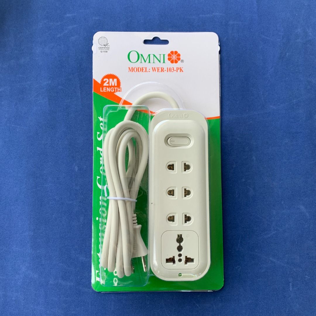 OMNI WER-103-PK (Category: Electrical, Adaptors & Sockets) located in Imus. Submitted by shining_lights_ (Listing ID 1362581024, Image 1). Description: OMNI Extension Cord Set w/ Universal Outlet & Switch 2,500W 10A 250V Cord Length:2m.