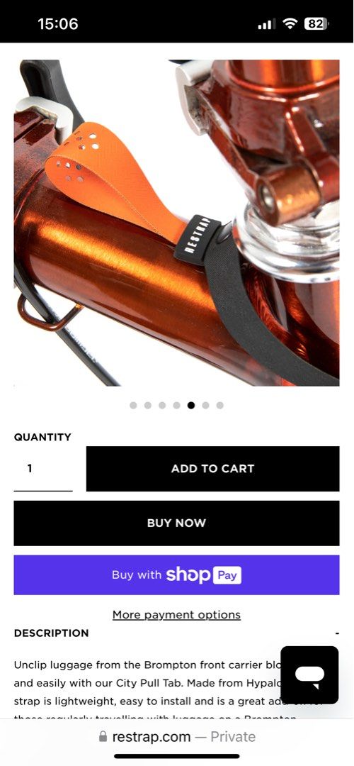 Pull Tab (Category: Parts & Accessories) located in Singapore. Submitted by alwaysriding (Listing ID 1362542353, Image 4). Description: Restrap (UK) City Pull Tab Unclip bags for Brompton front carrier block quickly and easily. Made of Hypalon material, lightweight. Includes M5 fixing nut and bolt. Price per set is $15.00, if purchase 2 sets price $28.00 Low ball will not be entertained. .