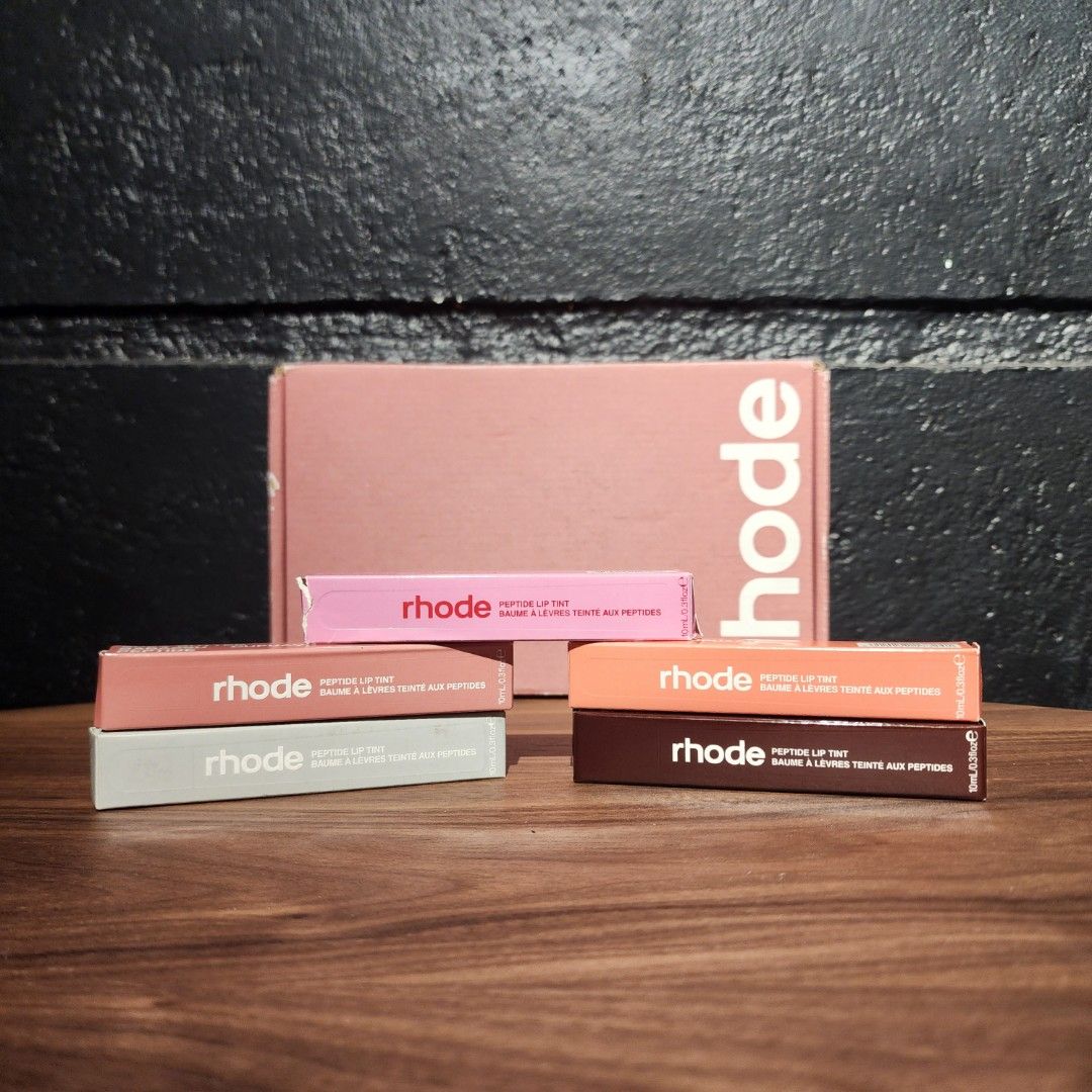 Rhode Peptide Liptint (Category: Makeup) located in Manila. Submitted by lachinitasph_ (Listing ID 1362636570, Image 1). Description: jelly bean - sold toast - sold espresso - sold unscented san parfum peach pit.