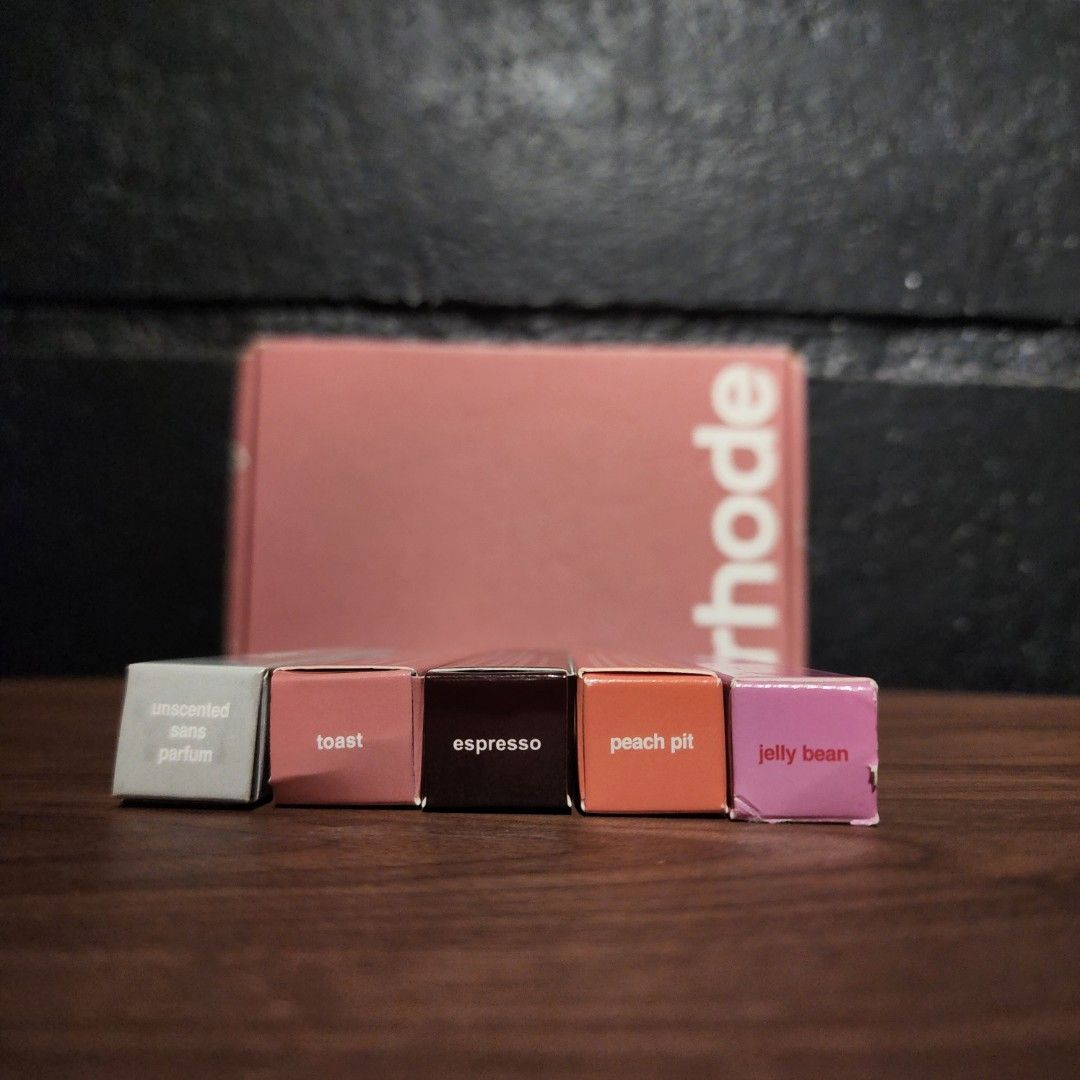 Rhode Peptide Liptint (Category: Makeup) located in Manila. Submitted by lachinitasph_ (Listing ID 1362636570, Image 3). Description: jelly bean - sold toast - sold espresso - sold unscented san parfum peach pit.