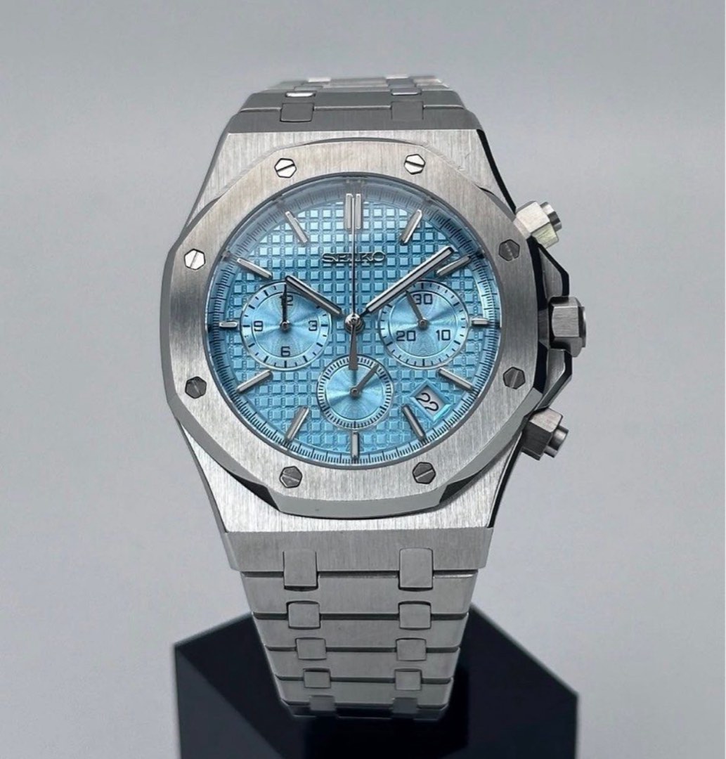 Seiko Royal Oak Chronograph Mod Ice Blue Dial, Men's Fashion, Watches ...