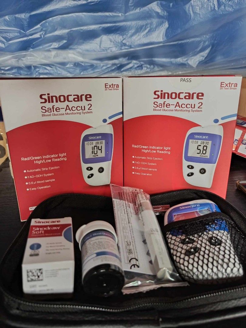 Sinocare glucometer set (Category: Health Monitors & Weighing Scales) located in Quezon City. Submitted by medicsupplies_09 (Listing ID 1362627132, Image 3). Description: brand new items. shipping via lalamove. COD or gcash payments. same day deliver. set inludes machine, lancing device, 25 pcs strips and 25 pcs lancets.