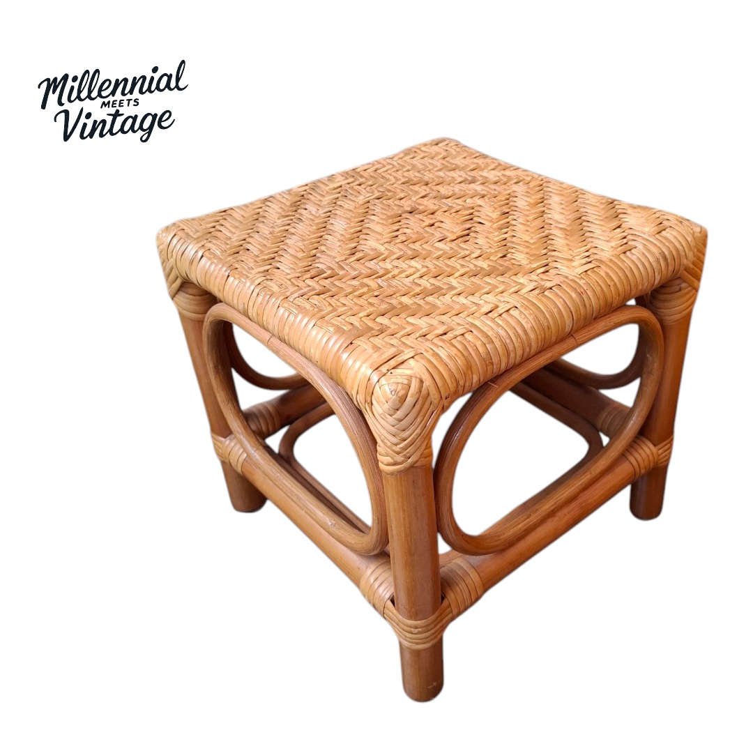 Small rattan square stool plant stand farmhouse cottagecore boho ...