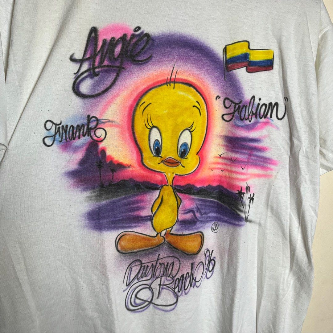 90's Tweety Bird Airbrush Design Shirt (Category: Tshirts & Polo Shirts ) located in Calamba. Submitted by lgnhustler_18 (Listing ID 1362666151, Image 2). Description: 90's Looney Tunes Tweety Bird Airbrush Design Shirt SSATW Size Large Length: 28 inches Width: 22 inches Very good condition Need wash!.