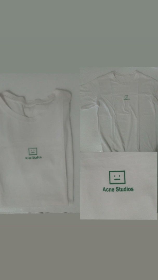 ACNE STUDIOS GREEN FACE LOGO MENS COTTON TEESHIRT (Category: Luxury Apparel) located in Manila. Submitted by kieerrrand52852 (Listing ID 1362719988, Image 2). Description: PREOWNED ^Lightly Used ACNE STUDIOS MINIMALIST GREEN FACE LOGO MENS COTTON TEESHIRT WHITE LARGE Off /Legit. Cut tags Good Condition 9/10.