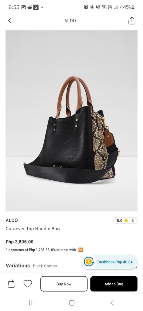 Aldo Caraever Top Handle Bag (Category: Cross-body Bags) located in Quezon City. Submitted by sunrise.declutter (Listing ID 1362810010, Image 2). Description: Brand new with dust bag Rfs: decluttering.