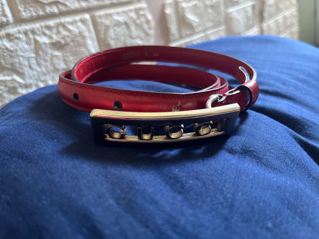 Sale Authentic Gucci Red belt (Category: Belts) located in Quezon City. Submitted by emsparkle (Listing ID 1362706358, Image 3). Description: Length from tip to buckle tip - 31.5 inches 65.26 written at the back of the belt Grab it before i put it again on my collection 💕 .