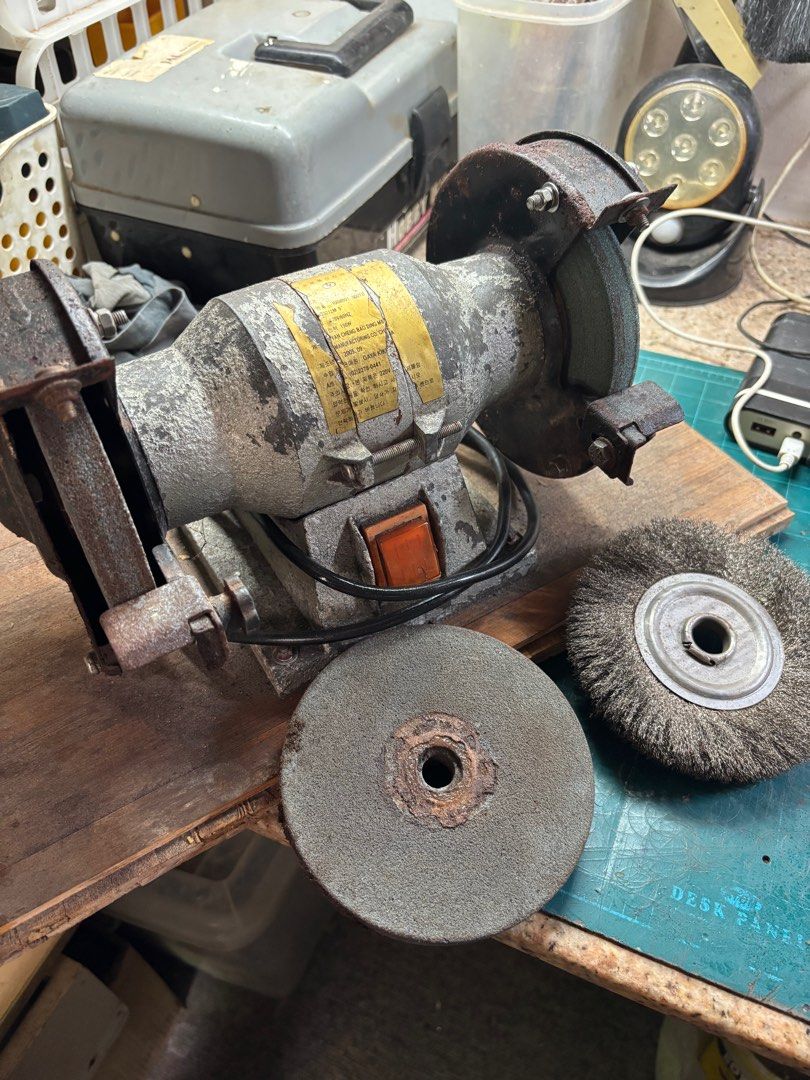 Bench grinder (Category: Construction Tools & Equipment) located in Muntinlupa City. Submitted by lackayvangie (Listing ID 1362720531, Image 1). Description: Korean made, with spare stone & wire brush.